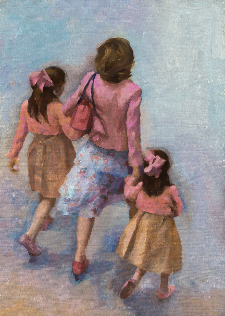 Paseante con sus 2 hijas